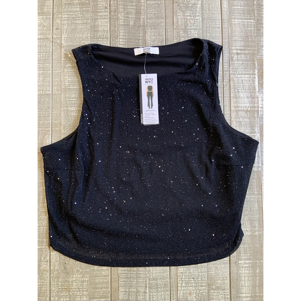 Madden NYC Women's Sleeveless Shimmer Boat Neck Tank Top Black XXL (20) NWT New